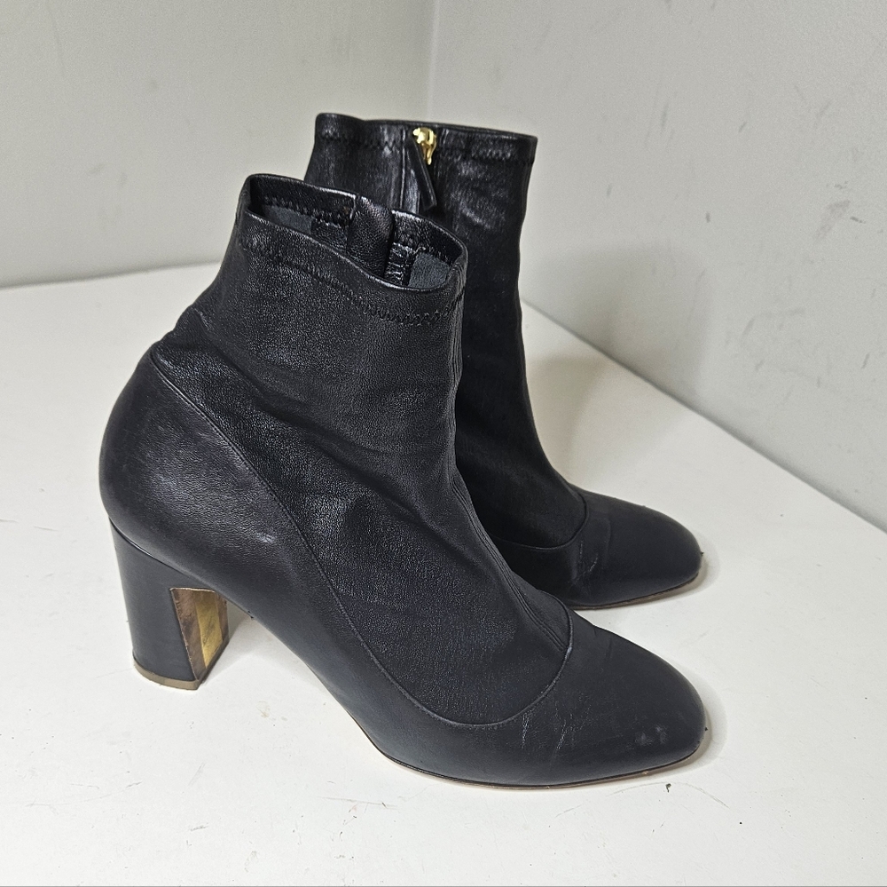 Rupert Sanderson Ankle Booties Black Leather Stretch Upper Women's 40 9 9.5